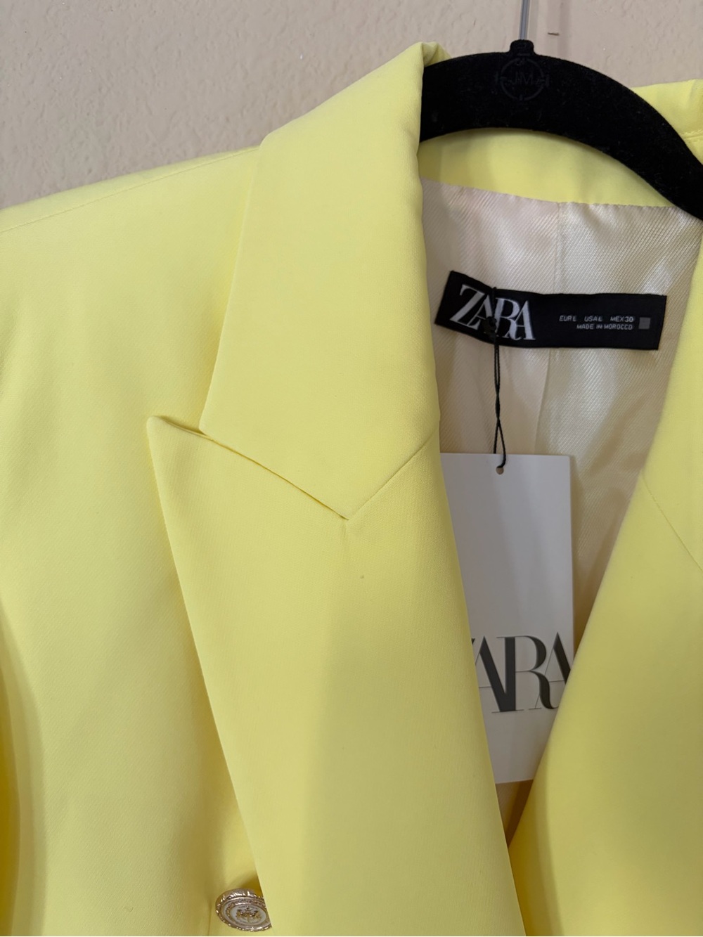 NWT Zara Double-Breasted Women's Blazer Jacket in Pale Yellow Large - Picture 7 of 8